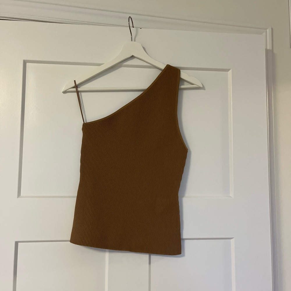Babaton Sculpt Knit One-Shoulder Top - Camel Brown